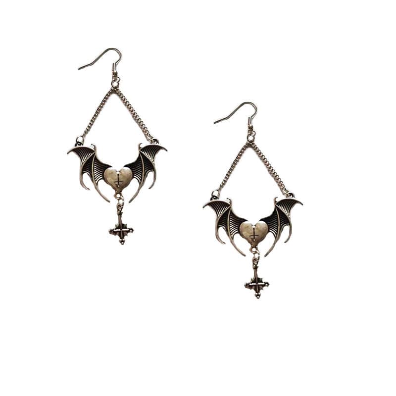 Heart Bat Wing Earrings