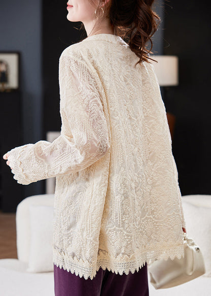 White Embroidered Oriental Button Cotton Shirt Tops Spring