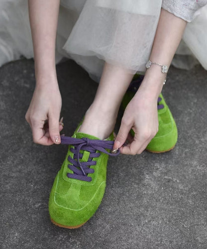 Splicing Flat Feet Shoes Green Suede Lace Up