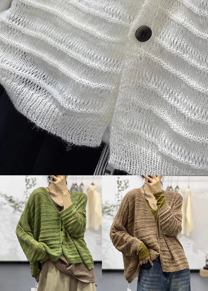Light Apricot Button Cotton Knit Coats Long Sleeve