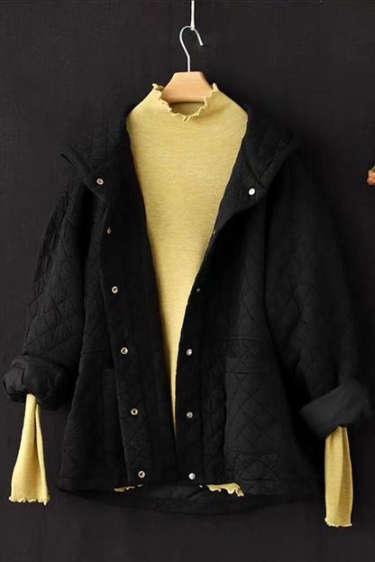 Winter Retro Rhombus Hooded Jacket Loose Quilted Short Coat
