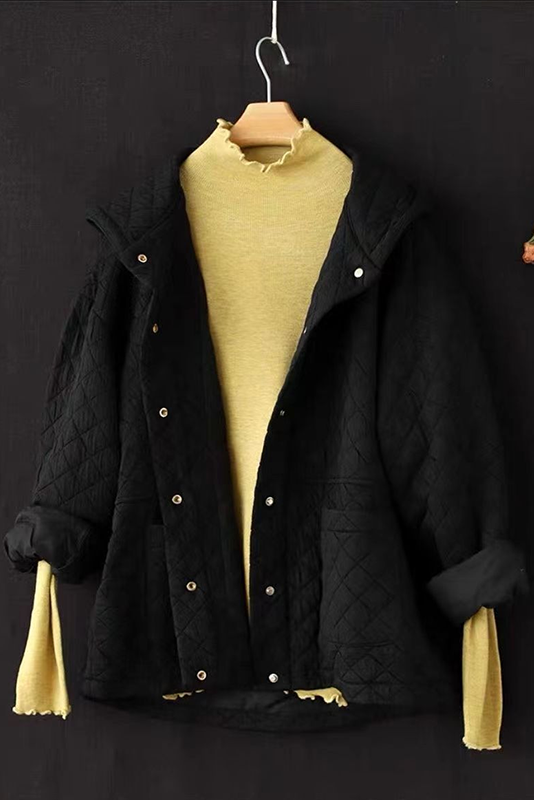 Winter Retro Rhombus Hooded Jacket Loose Quilted Short Coat