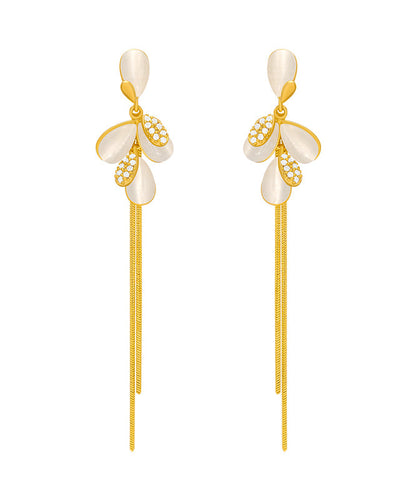 Gold Sterling Silver Alloy Cat's Eye Tassel Drop Earrings
