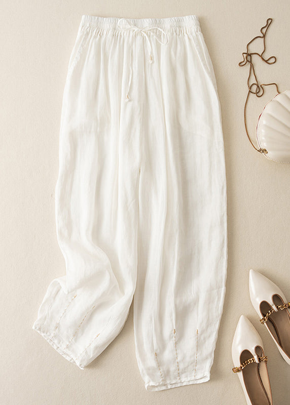 Apricot Pockets Drawstring Linen Crop Pants Summer