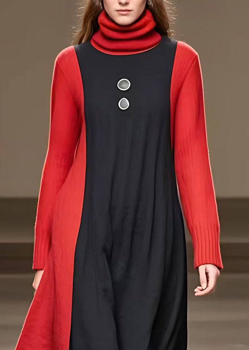 Black Asymmetrical Patchwork Party Maxi Dress Long Sleeve