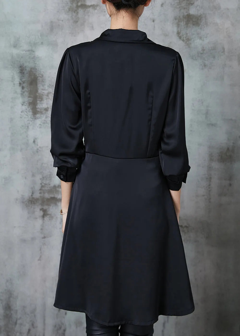 Diy Black Asymmetrical Wrinkled Chiffon Mid Dress Spring