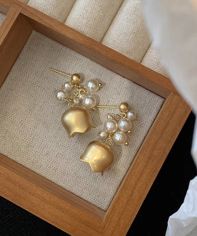 Style White Copper Overgild Pearl Lily of the Valley Drop Earrings