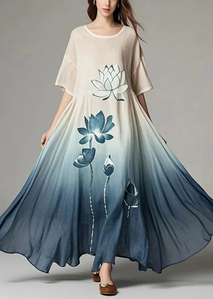 Gradient Color Oversized Print Cotton Long Dresses Summer