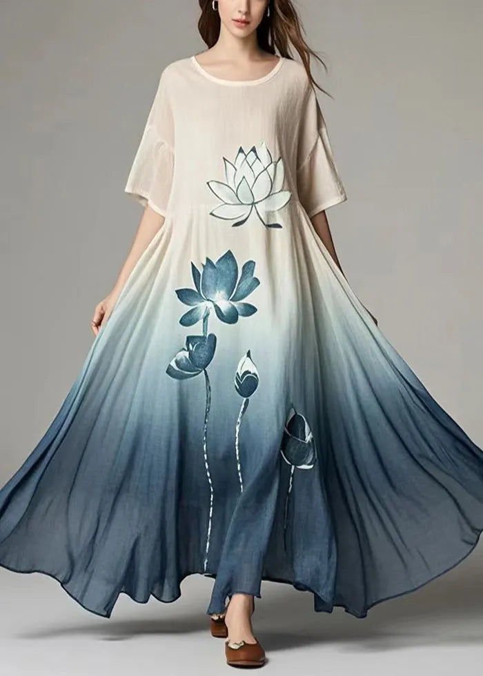 Gradient Color Oversized Print Cotton Long Dresses Summer