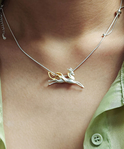 Handmade Silver Dunhuang Immortal Deer Pendant Necklace
