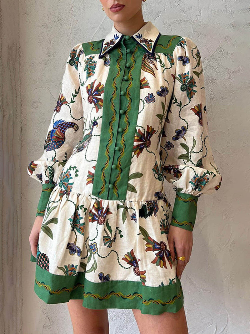 Match Balloon Sleeve Shirt Mini Dress