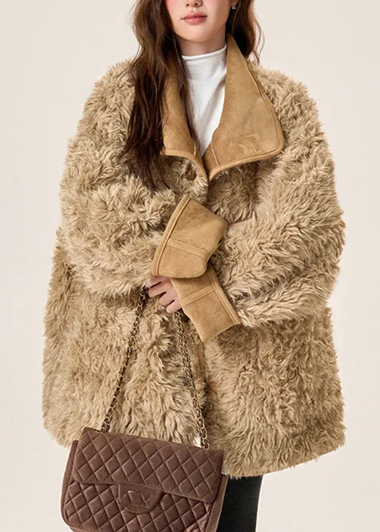Organic Brown Pockets Fleece Wool Lined Wear on Both Sides Coats Winter