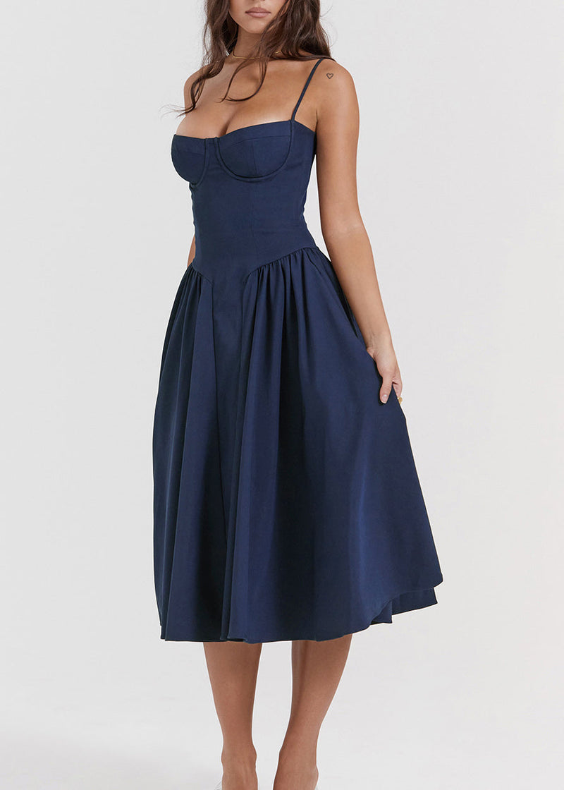 Black Bustier Top Cotton Spaghetti Strap Dress Sleeveless
