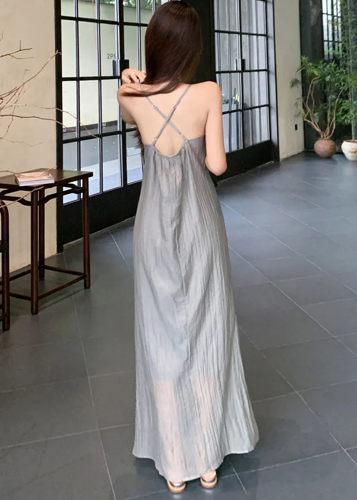 Fine Grey Asymmetrical Design Flower Chiffon Halter Dress Two Piece Set Summer
