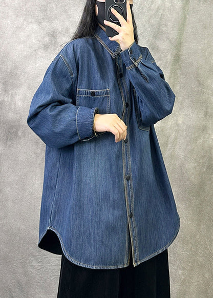 Original New Grey Blue Denim Shirt Top Spring