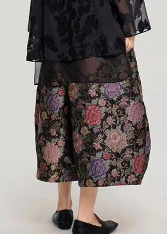 Print Elastic Waist Crop Lantern Pants Fall