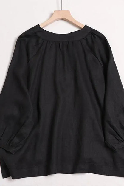 Cotton Linen V Neck Shirt Tops