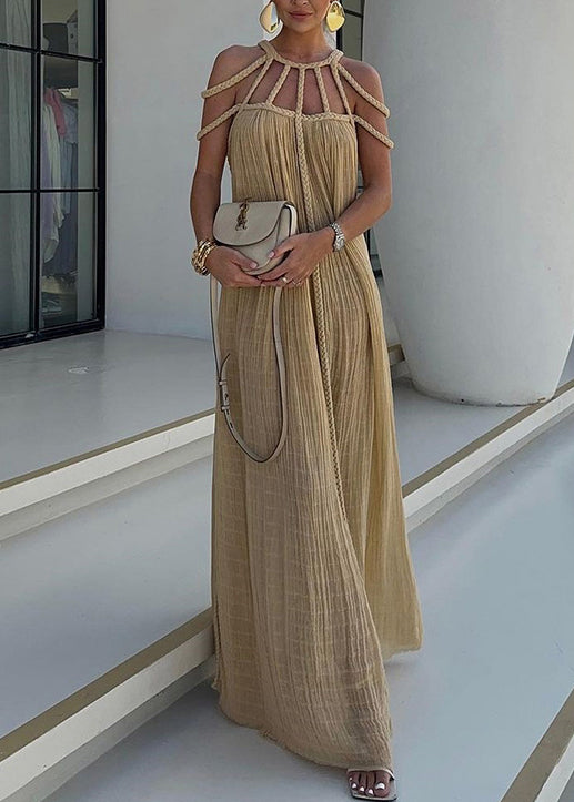 European and American Style Beige Halter Long Dresses Summer