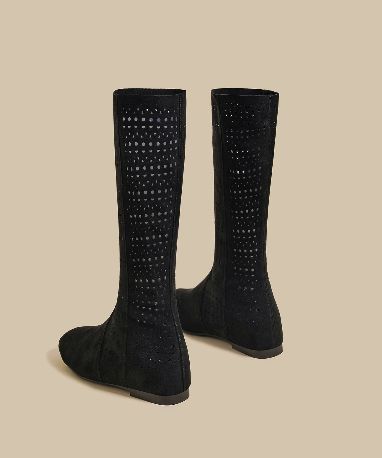 Black Suede Hollow Out Splicing Boots
