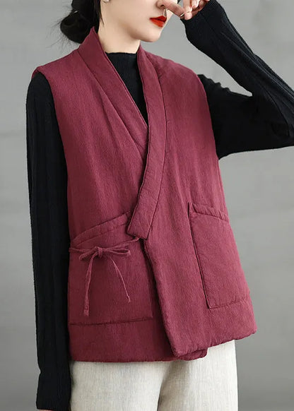 Mulberry V Neck Pockets Fine Cotton Filled Vest Sleeveless