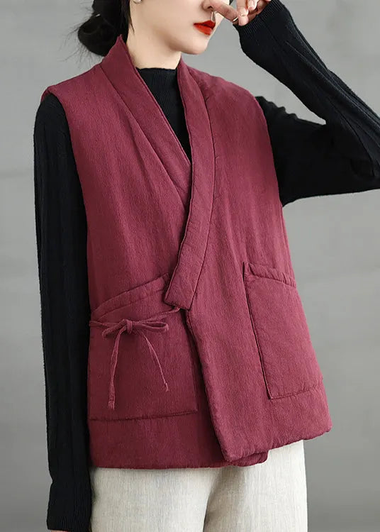 Mulberry V Neck Pockets Fine Cotton Filled Vest Sleeveless