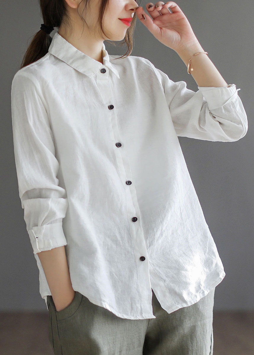 Purple Button Peter Pan Collar Linen Shirt Top Long Sleeve