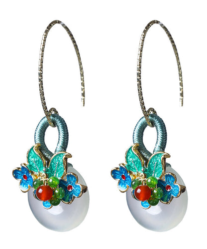Green Jade Agate Cloisonne Drop Earrings