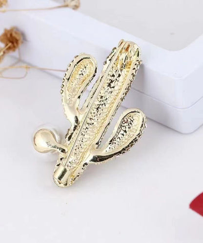 Green Alloy Zircon Pearl Drip Glaze Cactus Brooches