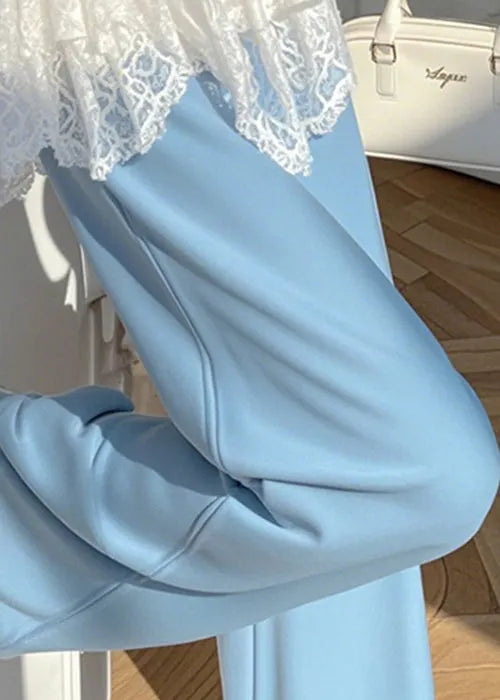 Stylish Blue Elastic Waist Lace Patchwork Pants Spring