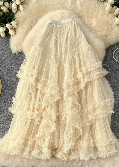 Pink Asymmetrical Ruffled Tulle Skirt Spring