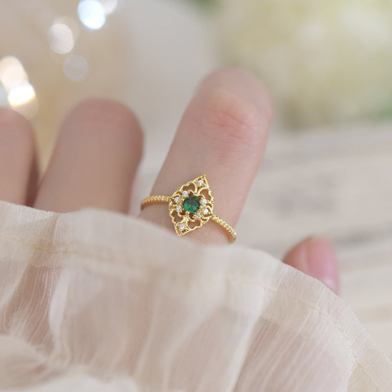 Elsie Baroque Emerald Ring