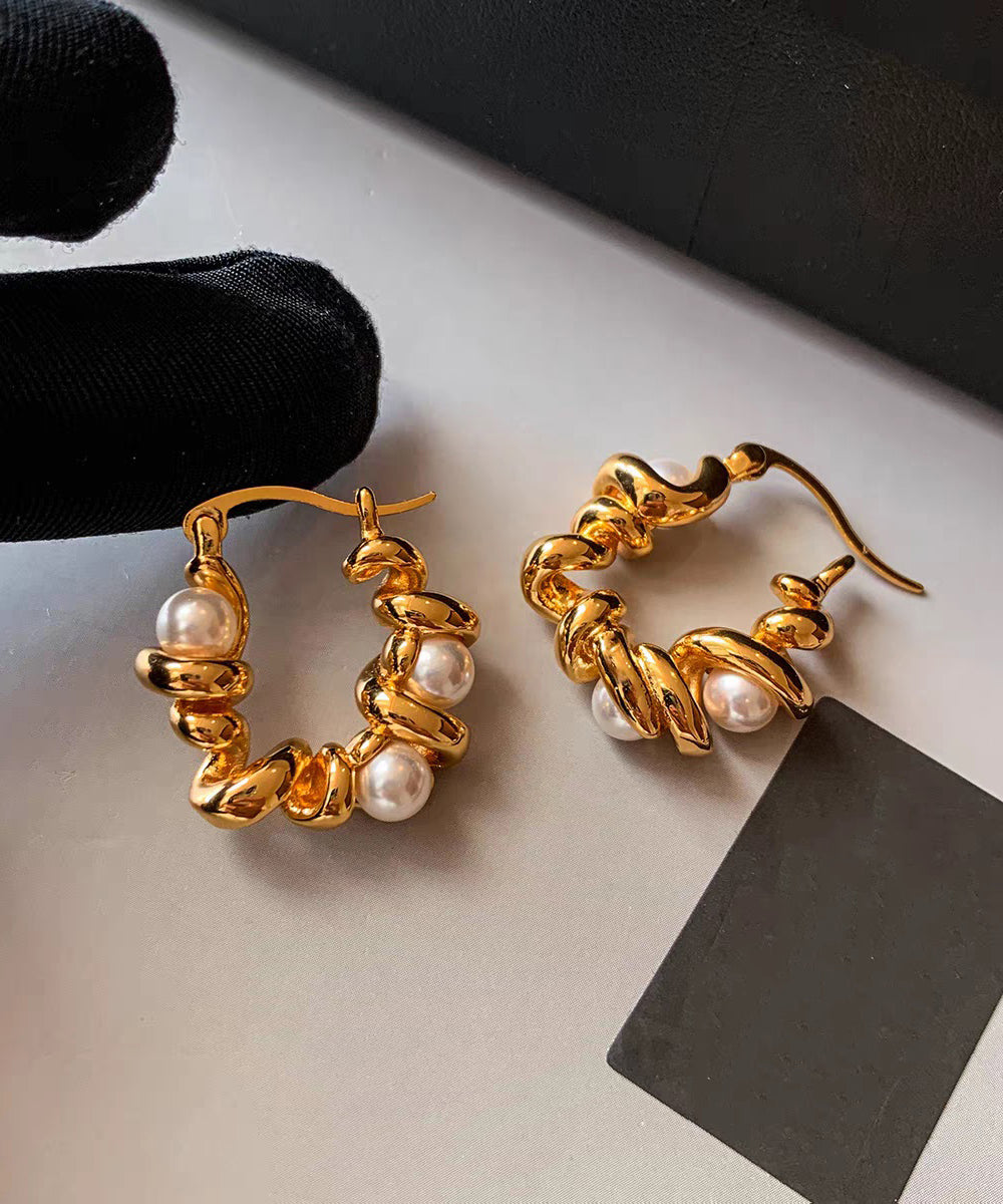 Art Gold Copper Overgild Pearl Hoop Earrings