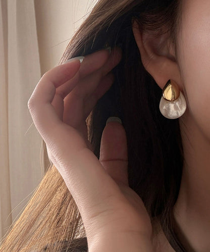 Art Gold Sterling Silver Alloy Shell Water Droplet Stud Earrings