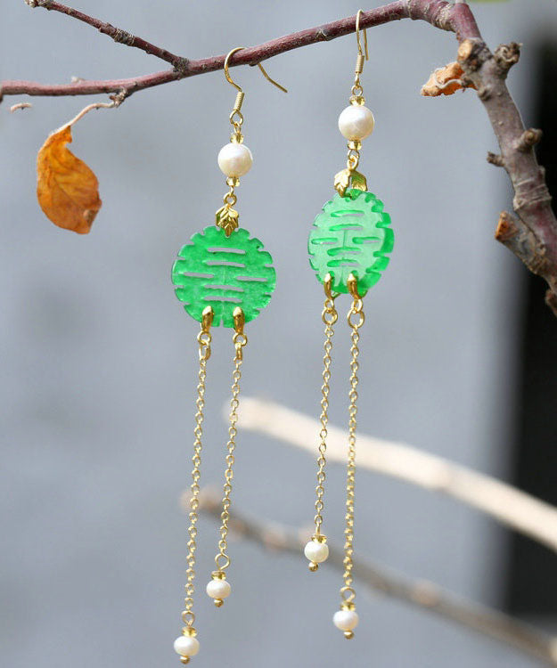 Art Green Sterling Silver Overgild Dry Green Pearl Jade Drop Earrings Tw1037