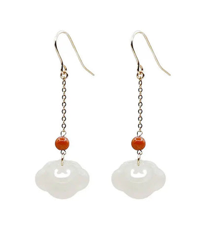White 18k Gold Jade Ruyi Agate Drop Earrings