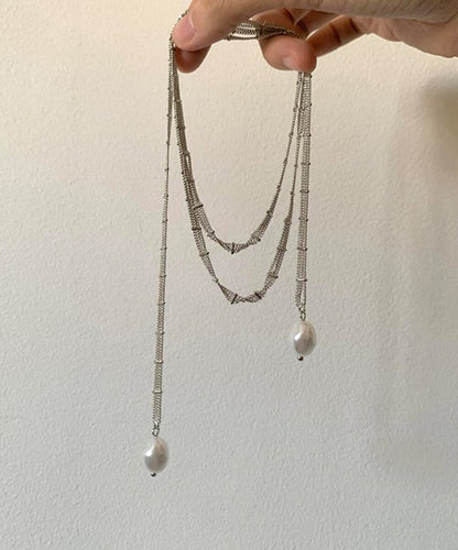 Art White Copper Overgild Lace Pearl Tassel Pendant Necklace Yr001