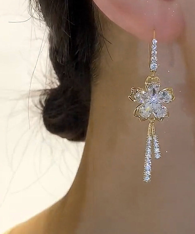 Art White Zircon Bow Tassel Drop Earrings
