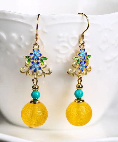 Sterling Silver Inlaid Amber Turquoise Drop Earrings
