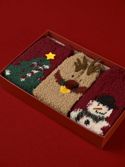 3-Pack Christmas Coral Fleece Socks with Box