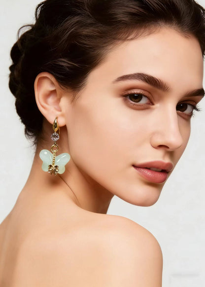 Butterfly Jade Zircon Drop Earrings