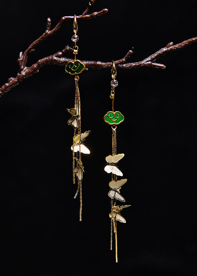 Butterfly Tassels 14k Gold Long Drop Earrings