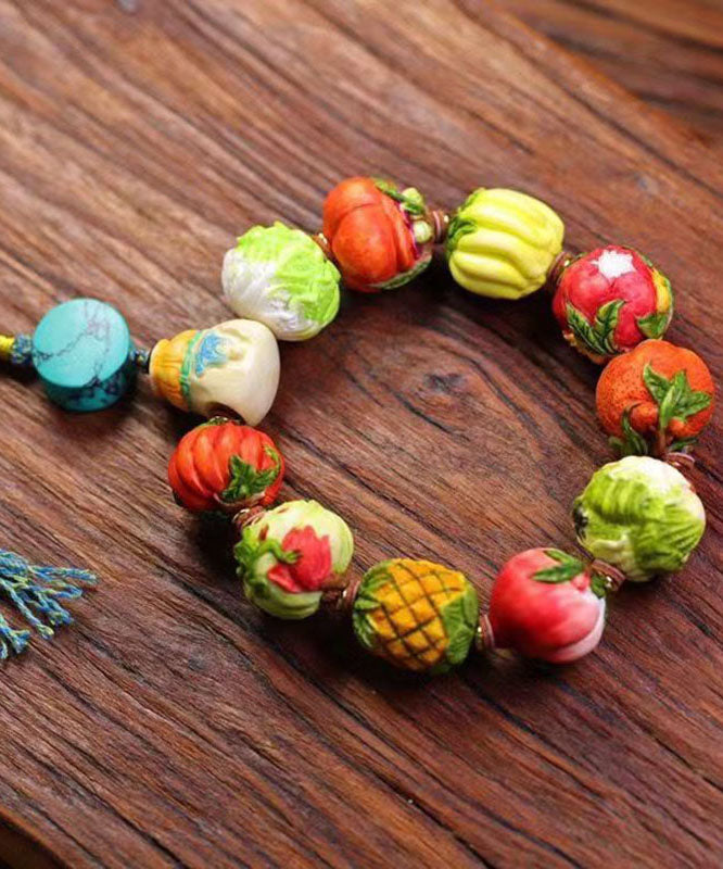Colorblock Hand Knitting Fruit and Vegetable Tassel Bracelet