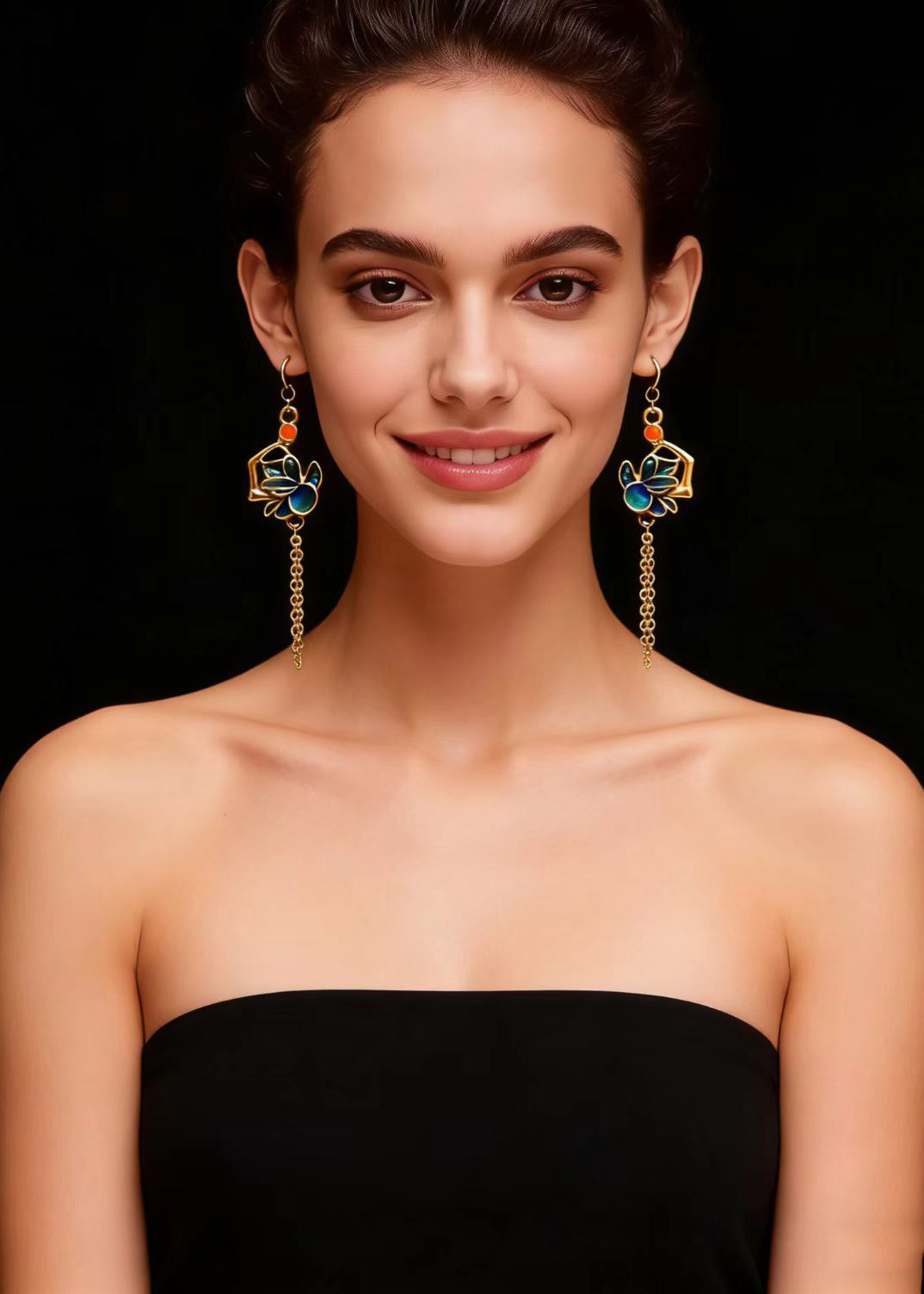Enamel Gilding Tassels Long Drop Earrings