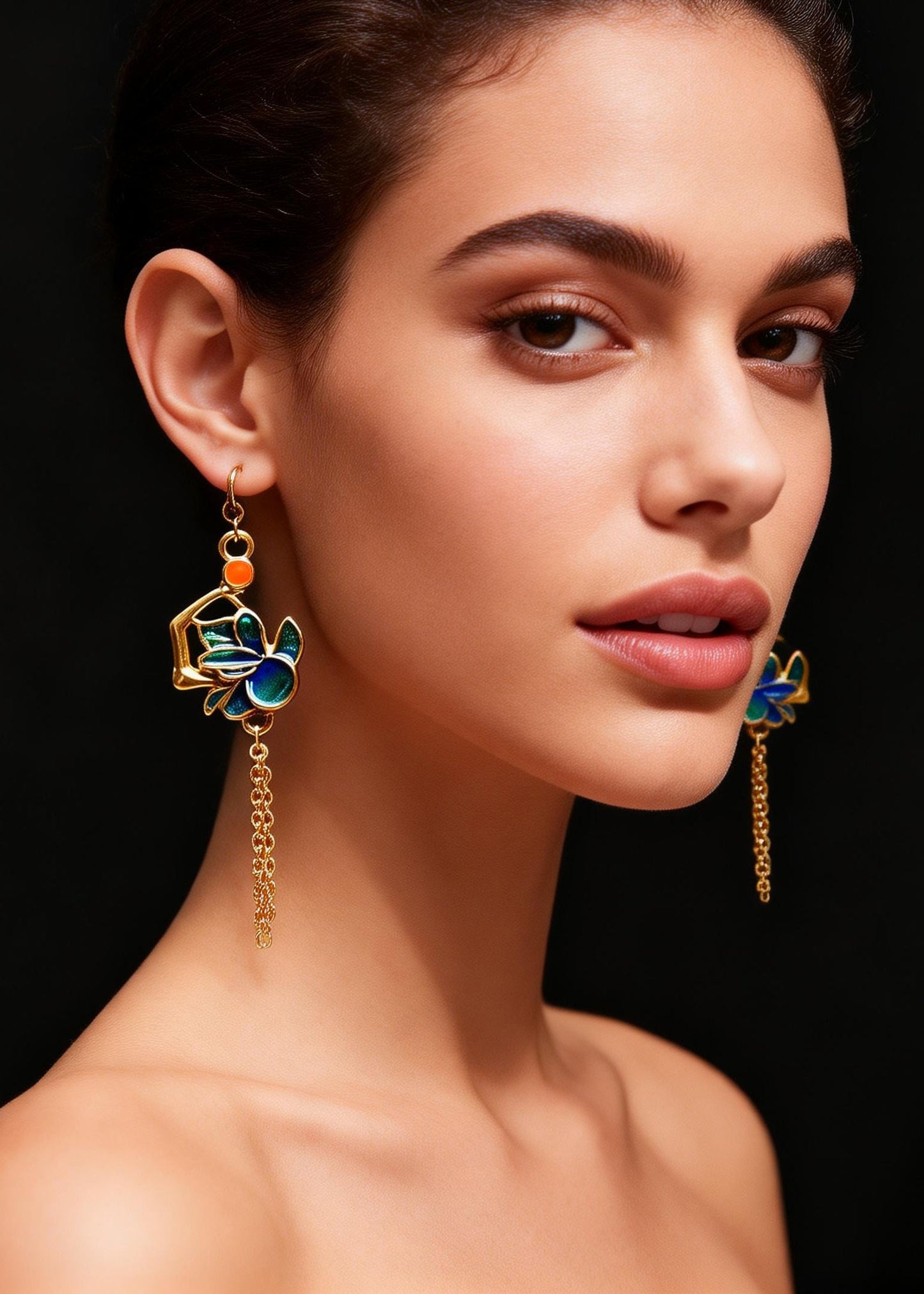 Enamel Gilding Tassels Long Drop Earrings
