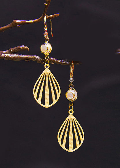 Fan-shaped 14k Gold Pearl Drop Earrings New Style