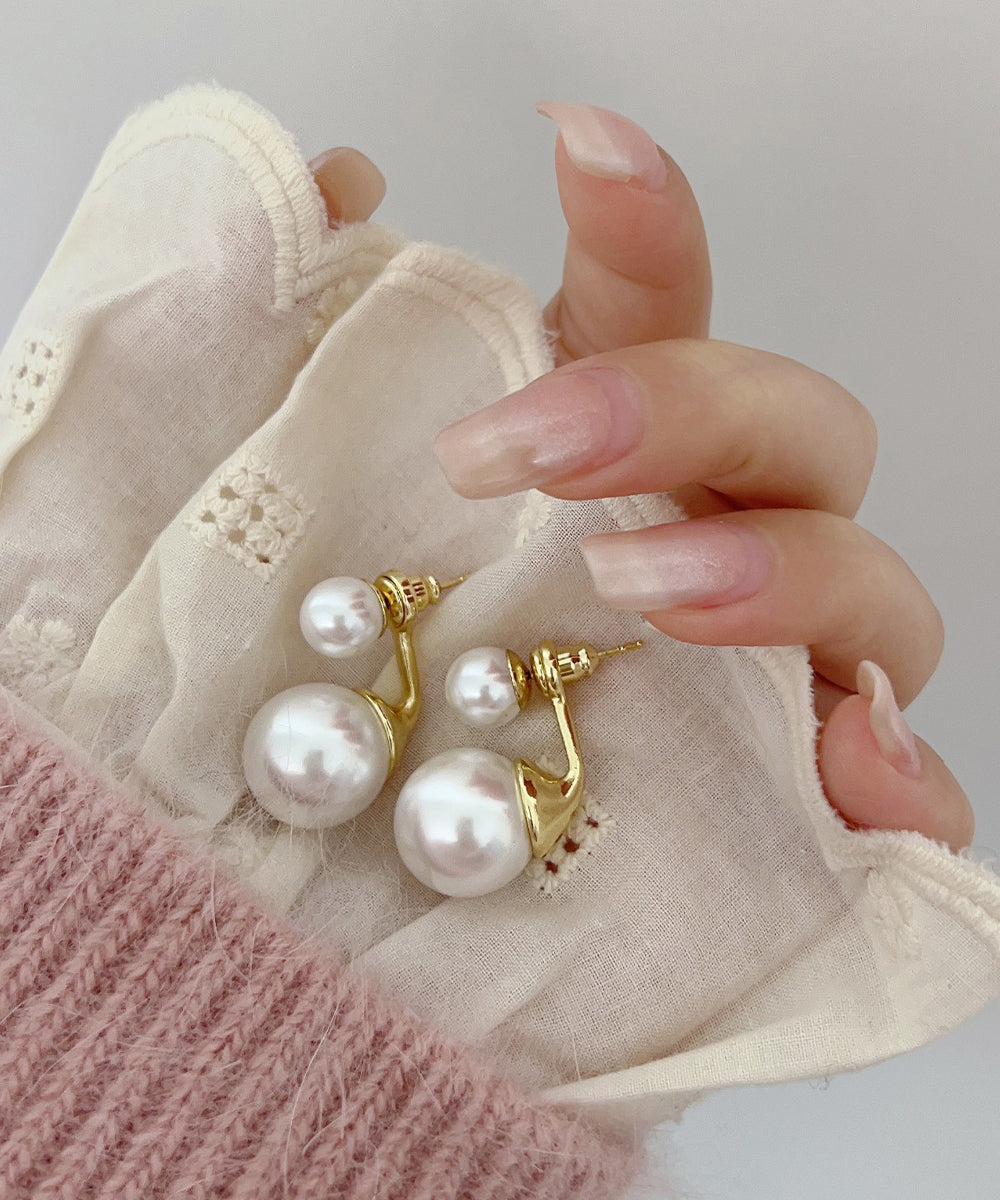Gold Copper Alloy Pearl Hoop Earrings