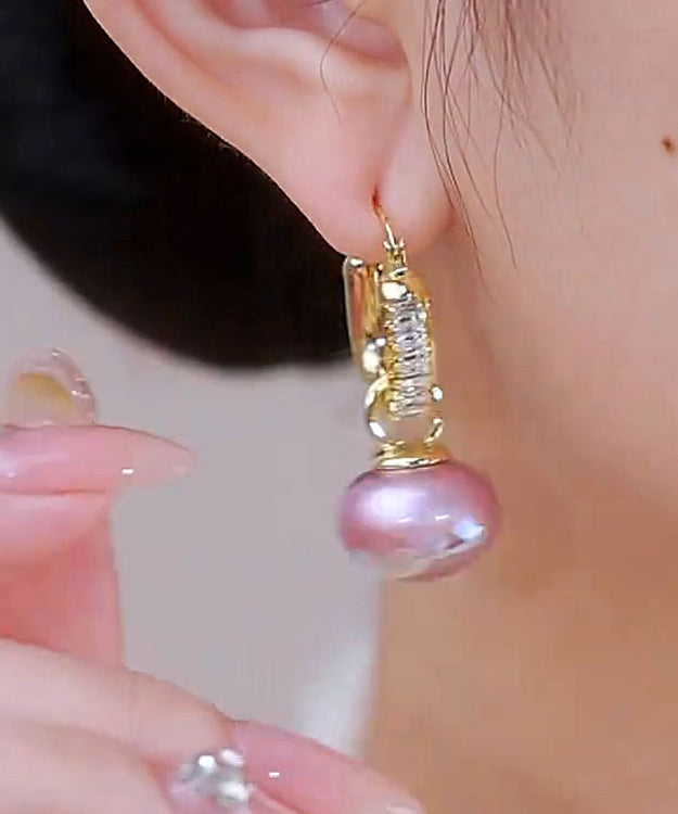 Gold Copper Alloy Zircon Pearl Drop Earrings