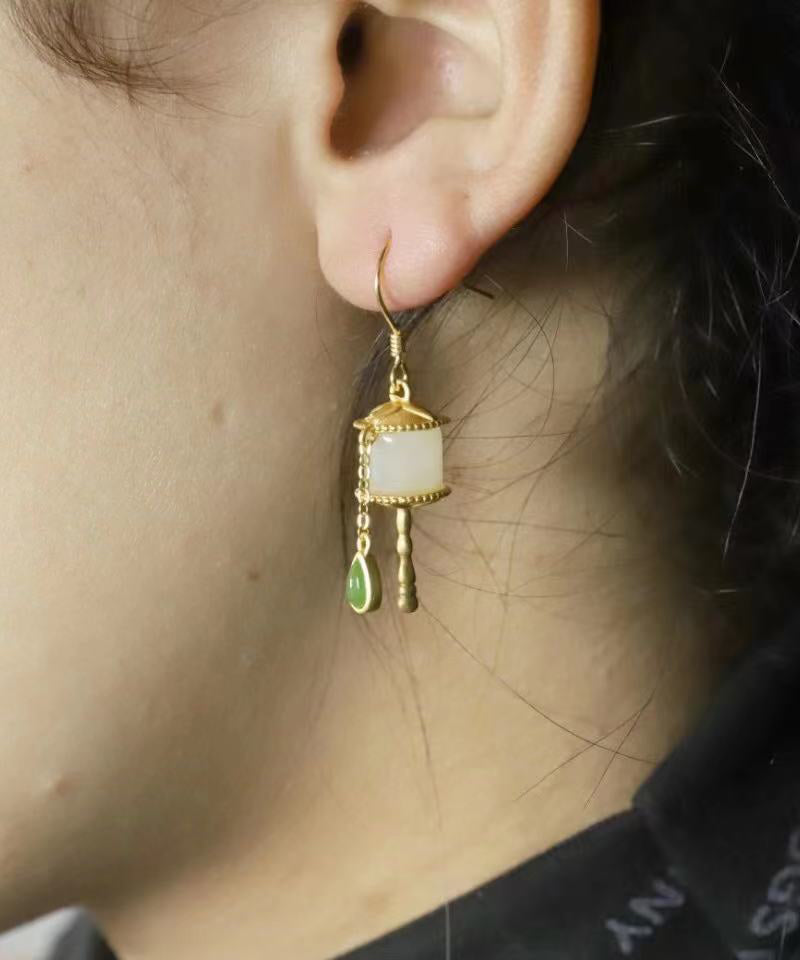 Gold Sterling Silver Overgild Jade Tassel Drop Earrings Gh1016
