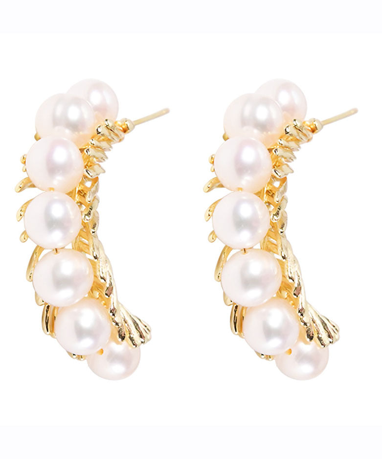 Gold Sterling Silver Overgild Pearl Hoop Earrings