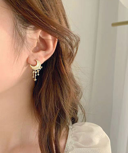 Gold Sterling Silver Overgild Zircon Moon Star Drop Earrings Gh1064
